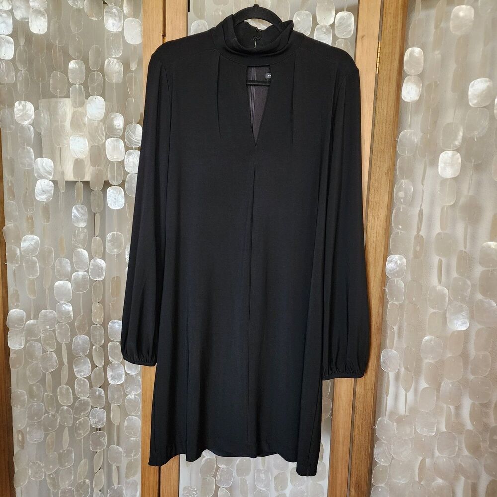 Black Mock Neck Keyhole Midi Dress Womens 12 Long Sleeve Minimalist WHBM